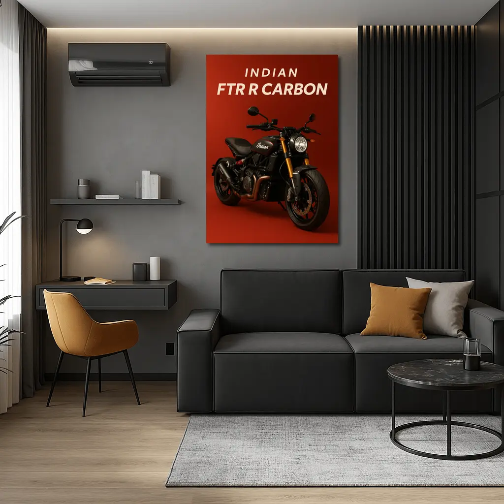 Indian FTR R Carbon Motorcycle Red Background – Wall Art
