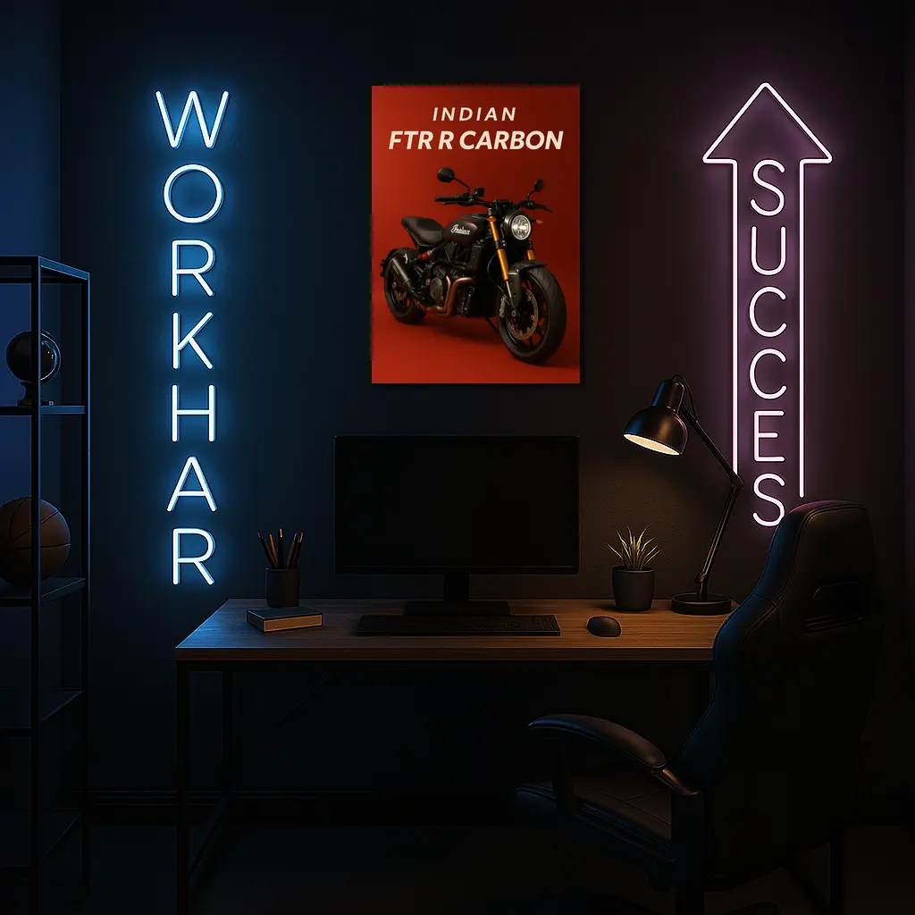 Indian FTR R Carbon Motorcycle Red Background – Wall Art