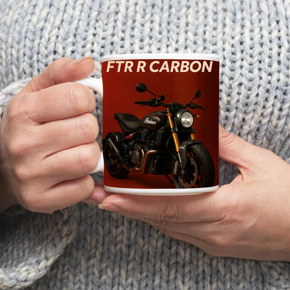 Indian FTR R Carbon Motorcycle Red Background – Mugs