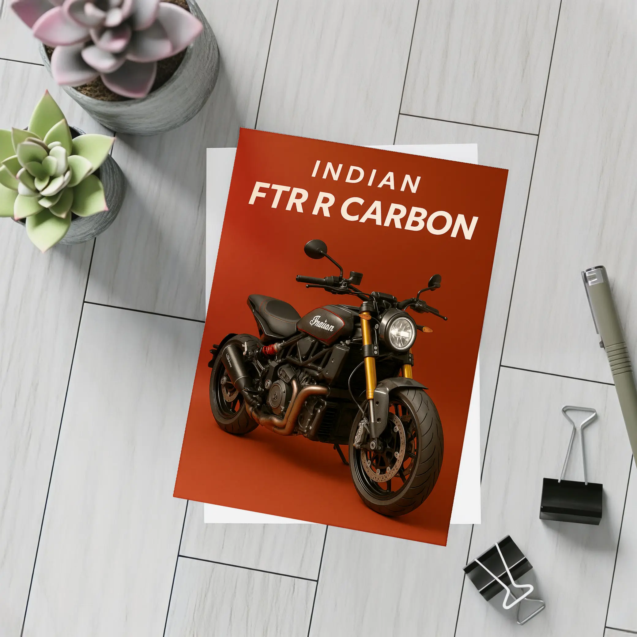 Indian FTR R Carbon Motorcycle Red Background – Postcards