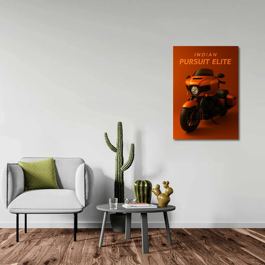 Indian Pursuit Elite Motorcycle Orange Background – Wall Art
