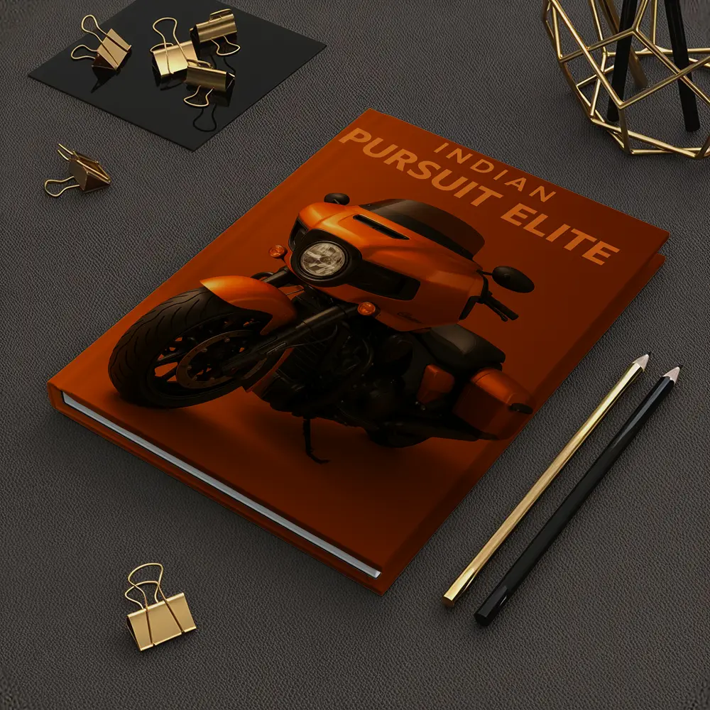 Indian Pursuit Elite Motorcycle Orange Background – Notebooks