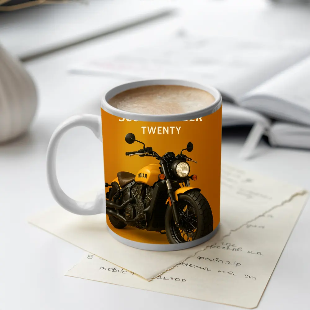 Indian Scout Bobber Twenty Yellow Background – Mugs