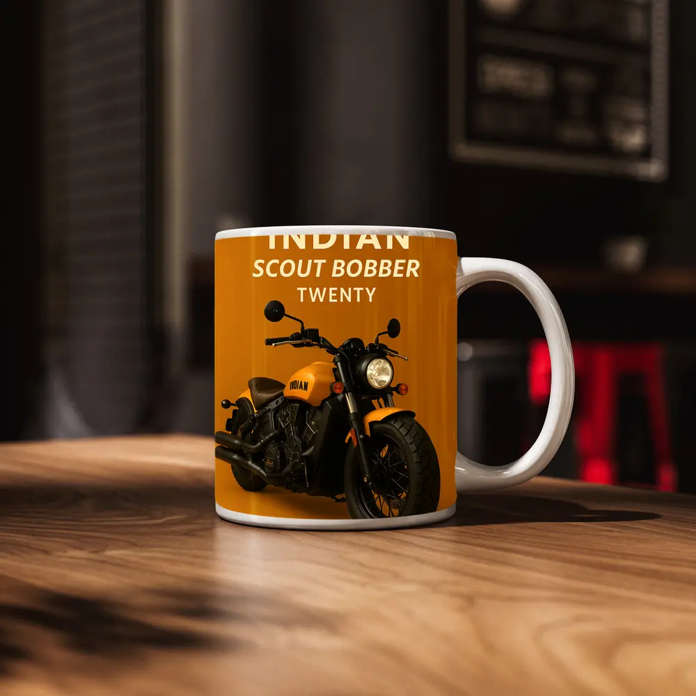 Indian Scout Bobber Twenty Yellow Background – Mugs