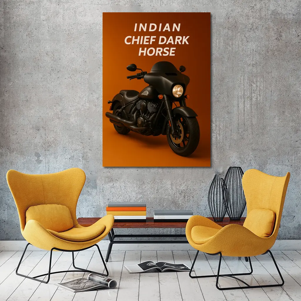 Indian Chief Dark Horse Matte Black Motorcycle – Wall Art
