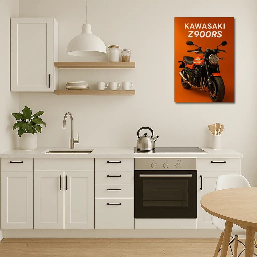 Kawasaki Z900RS Retro Motorcycle Orange Background – Wall Art