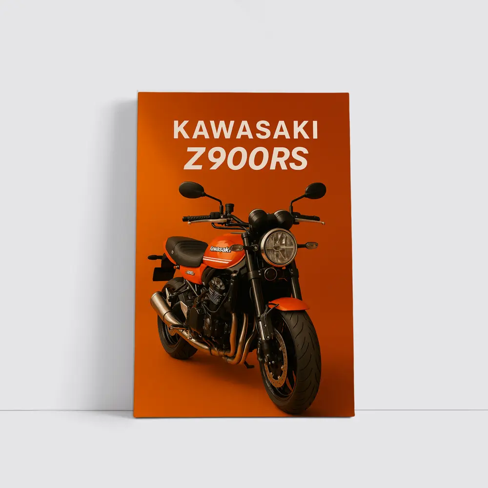 Kawasaki Z900RS Retro Motorcycle Orange Background – Wall Art