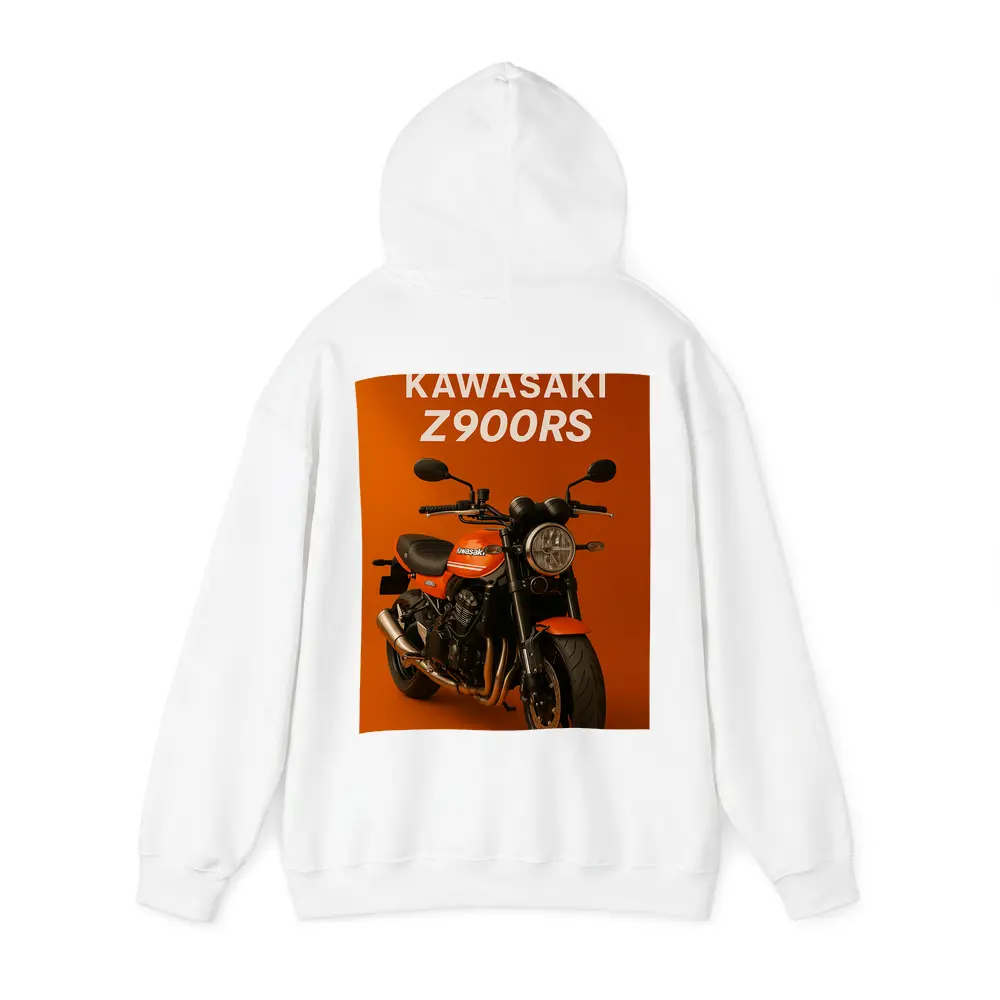 Kawasaki Z900RS Retro Motorcycle Orange Background – Hoodies