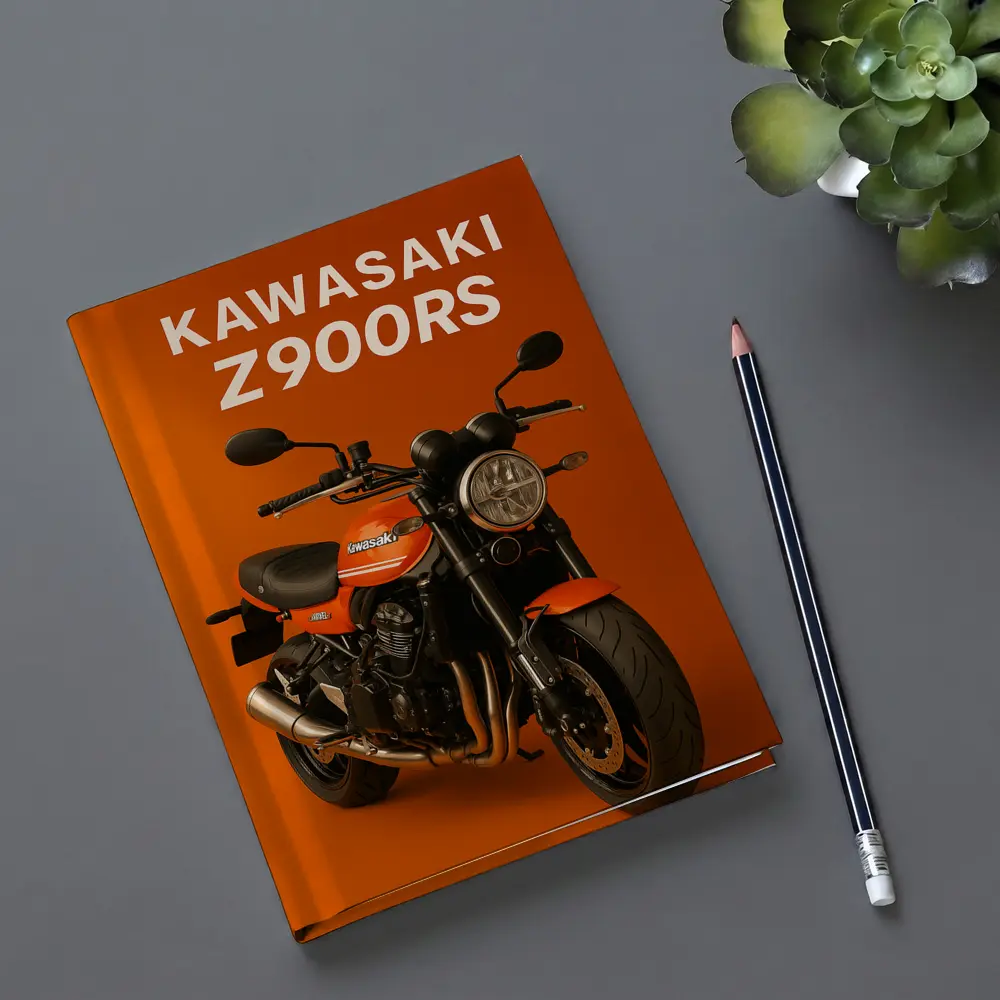 Kawasaki Z900RS Retro Motorcycle Orange Background – Notebooks