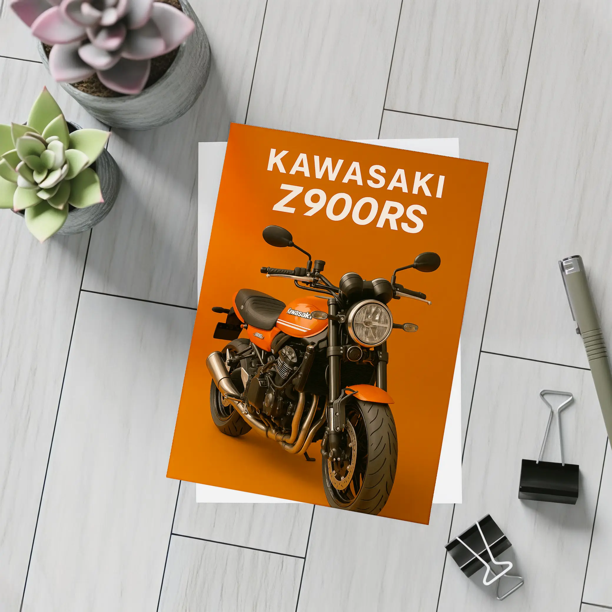 Kawasaki Z900RS Retro Motorcycle Orange Background – Postcards