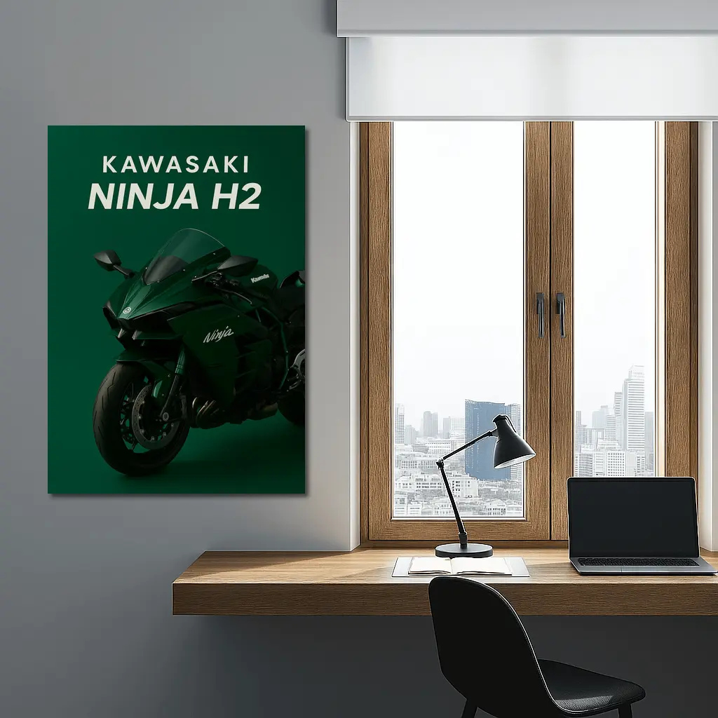 Kawasaki Ninja H2 Green Studio Art – Wall Art