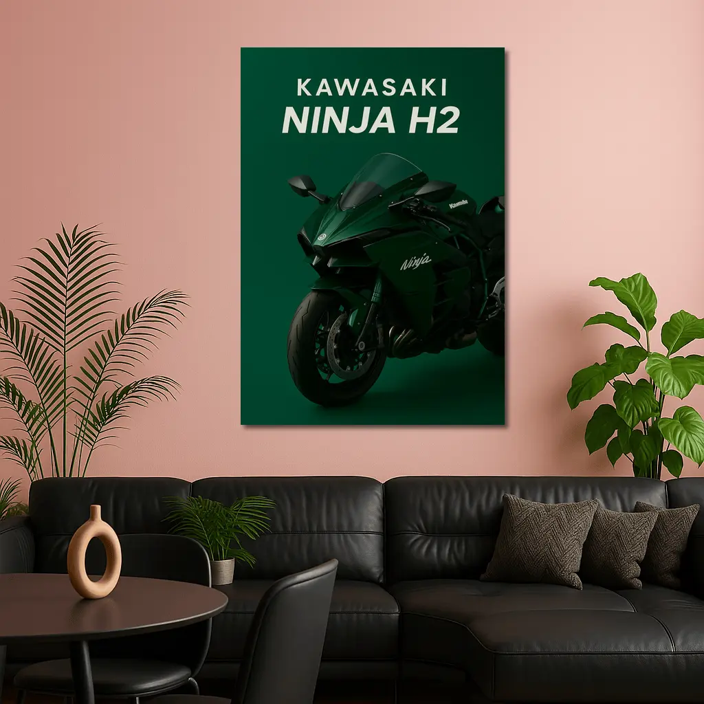 Kawasaki Ninja H2 Green Studio Art – Wall Art