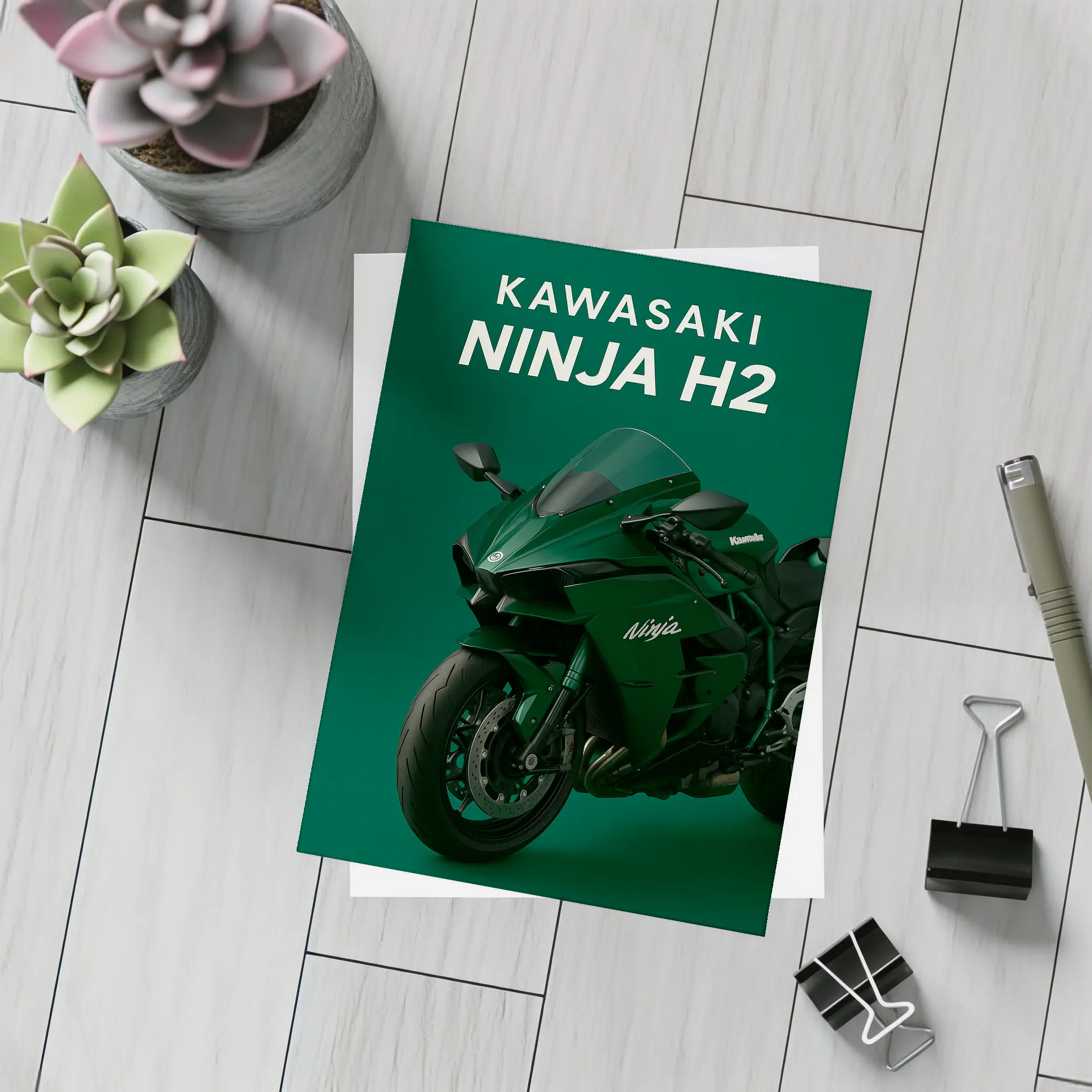 Kawasaki Ninja H2 Green Studio Art – Postcards
