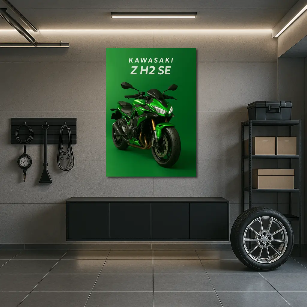 Kawasaki Z H2 SE Green Background Art – Wall Art