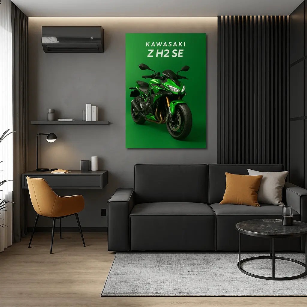 Kawasaki Z H2 SE Green Background Art – Wall Art