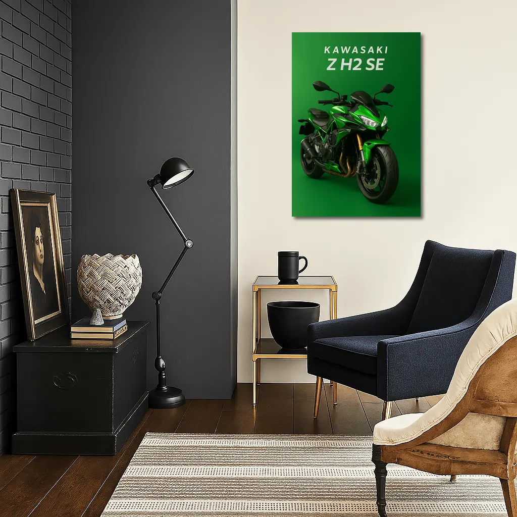 Kawasaki Z H2 SE Green Background Art – Wall Art
