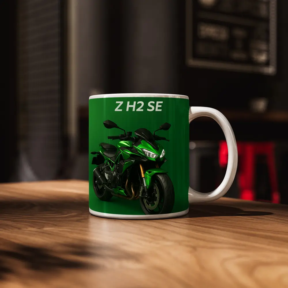Kawasaki Z H2 SE Green Background Art – Mugs