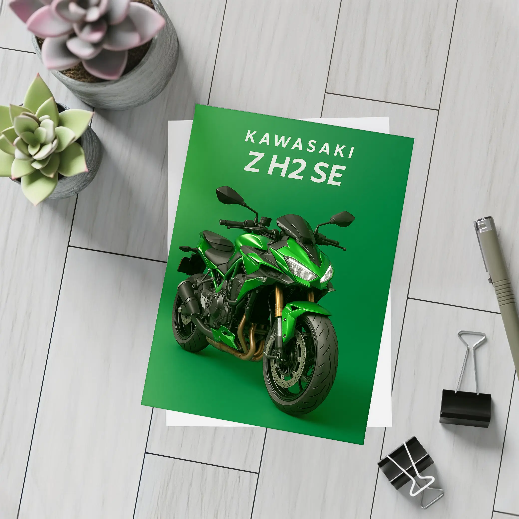 Kawasaki Z H2 SE Green Background Art – Postcards