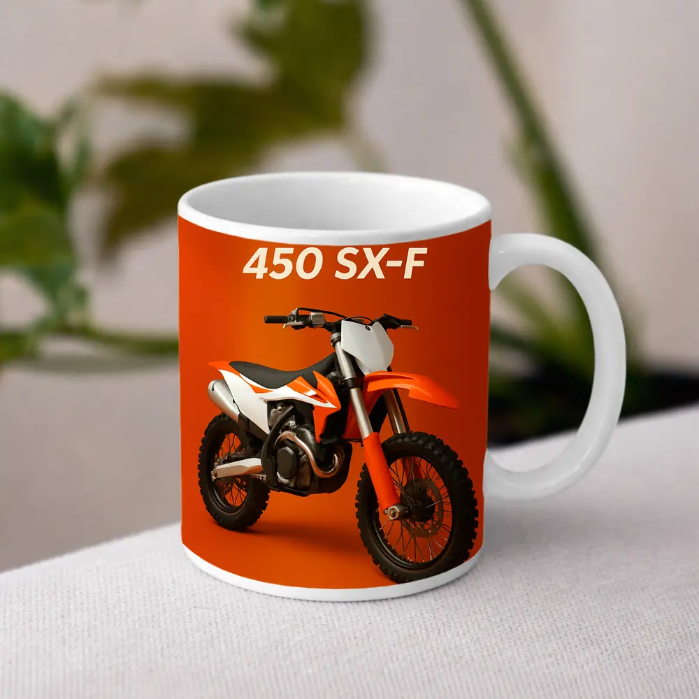 KTM 450 SX-F Motocross Bike Orange Background – Mugs