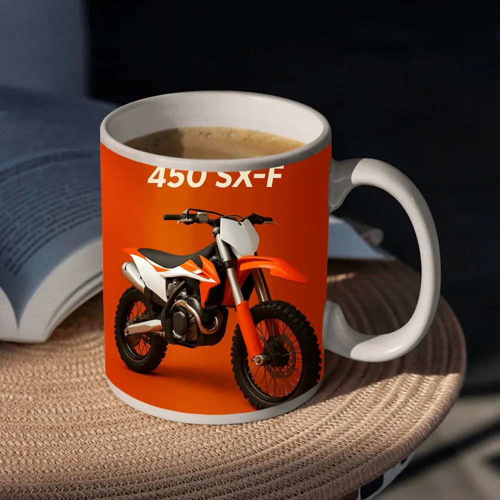 KTM 450 SX-F Motocross Bike Orange Background – Mugs