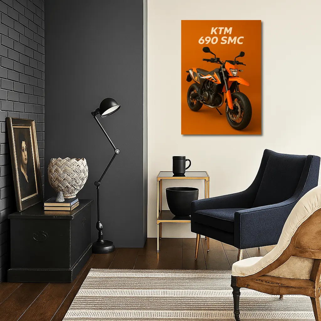 KTM 690 SMC Motorcycle Orange Studio Background – Wall Art