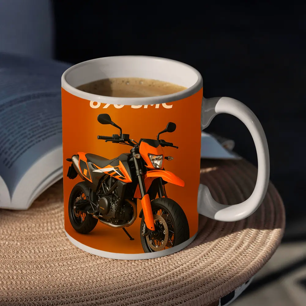 KTM 690 SMC Motorcycle Orange Studio Background – Mugs