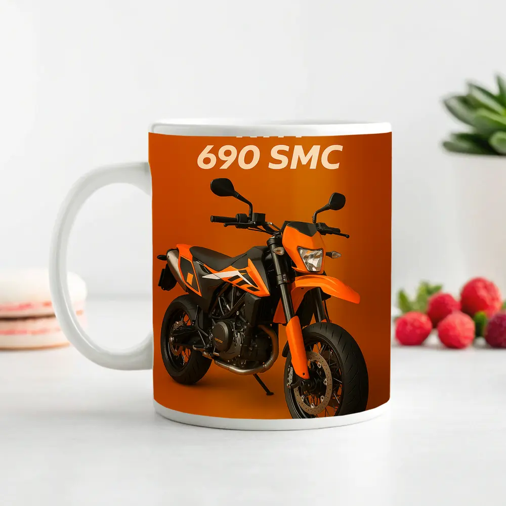 KTM 690 SMC Motorcycle Orange Studio Background – Mugs