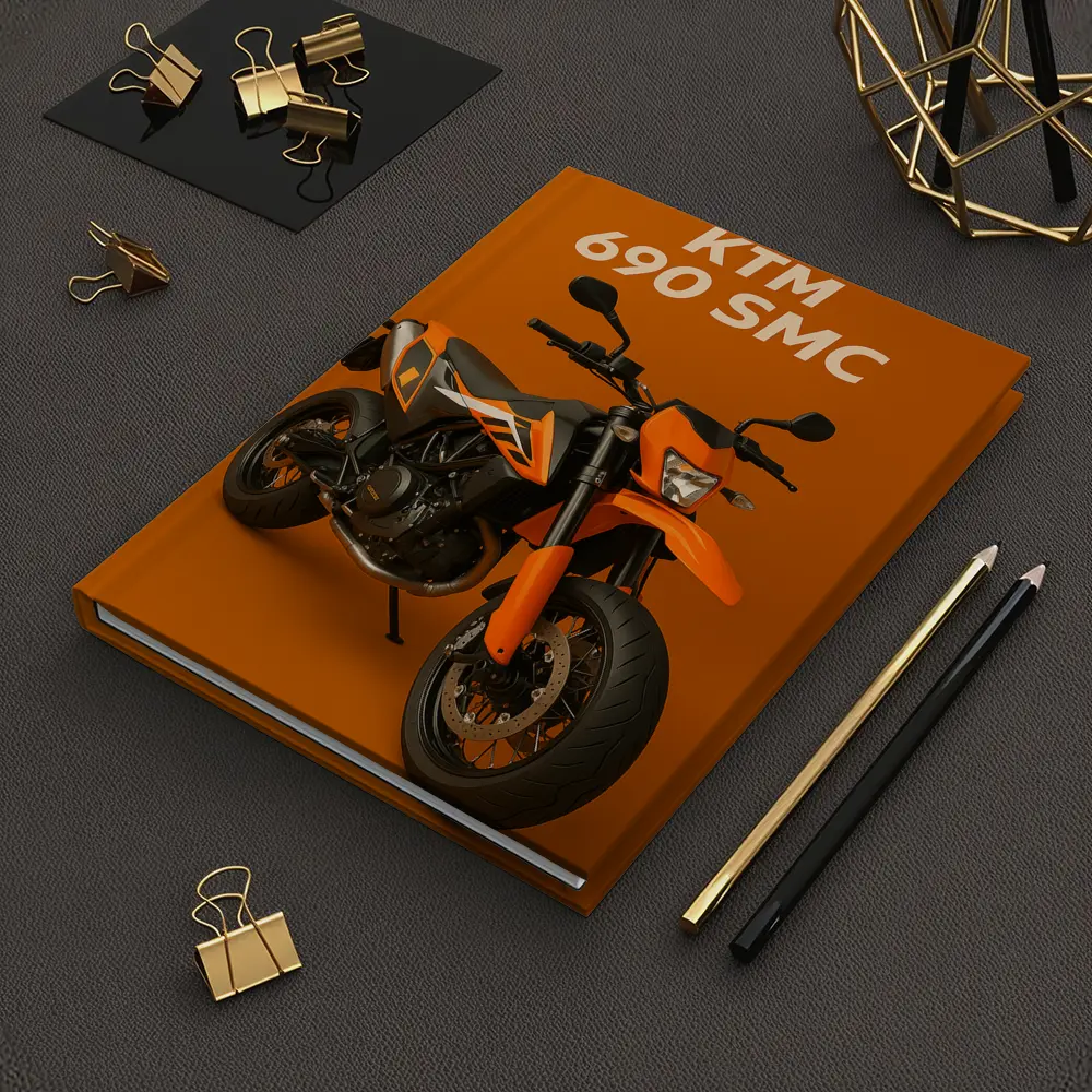 KTM 690 SMC Motorcycle Orange Studio Background – Notebooks
