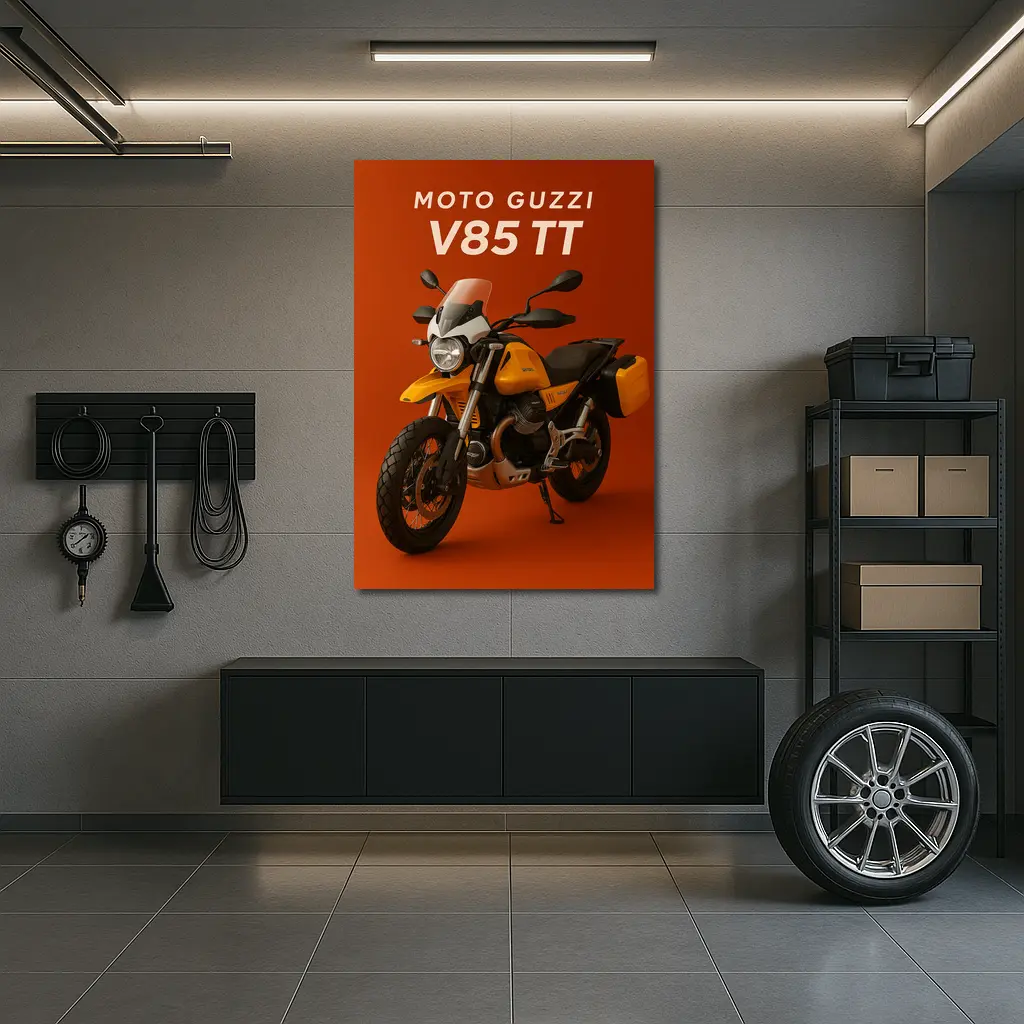 Moto Guzzi V85 TT Yellow on Red – Wall Art