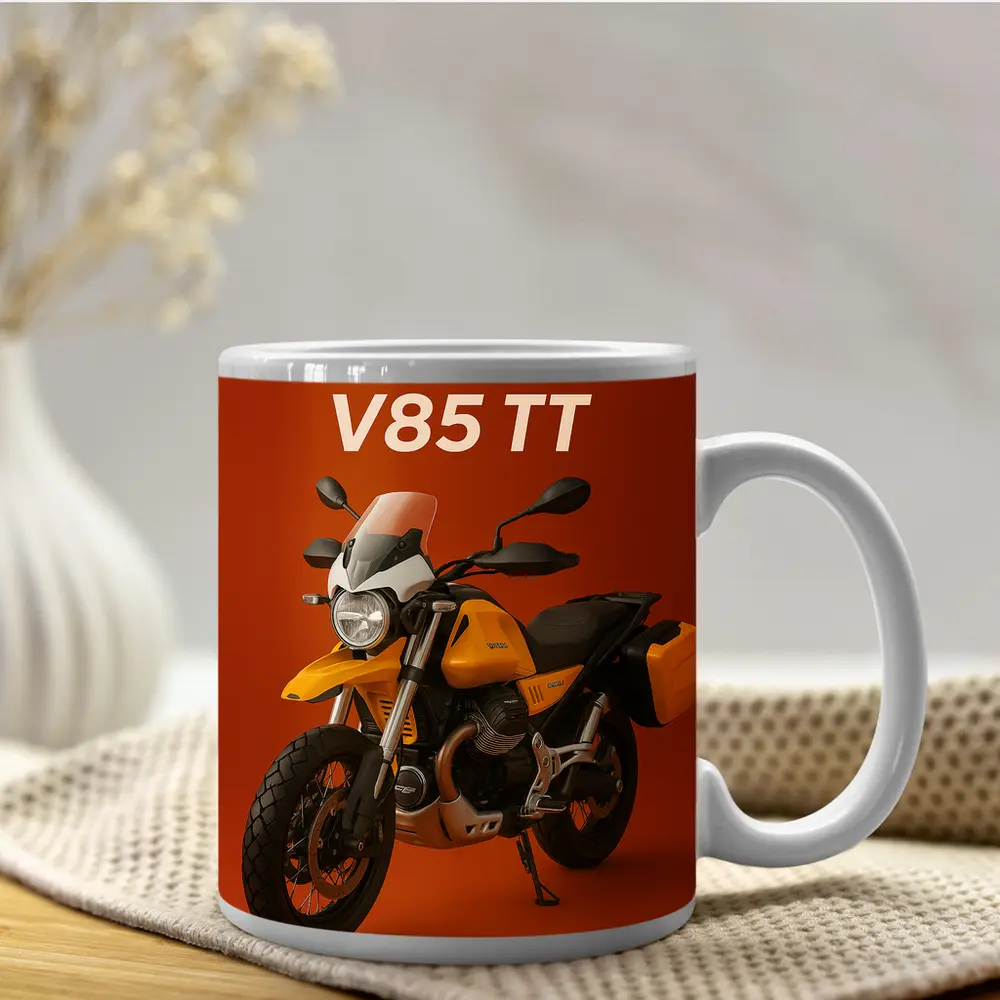 Moto Guzzi V85 TT Yellow on Red – Mugs