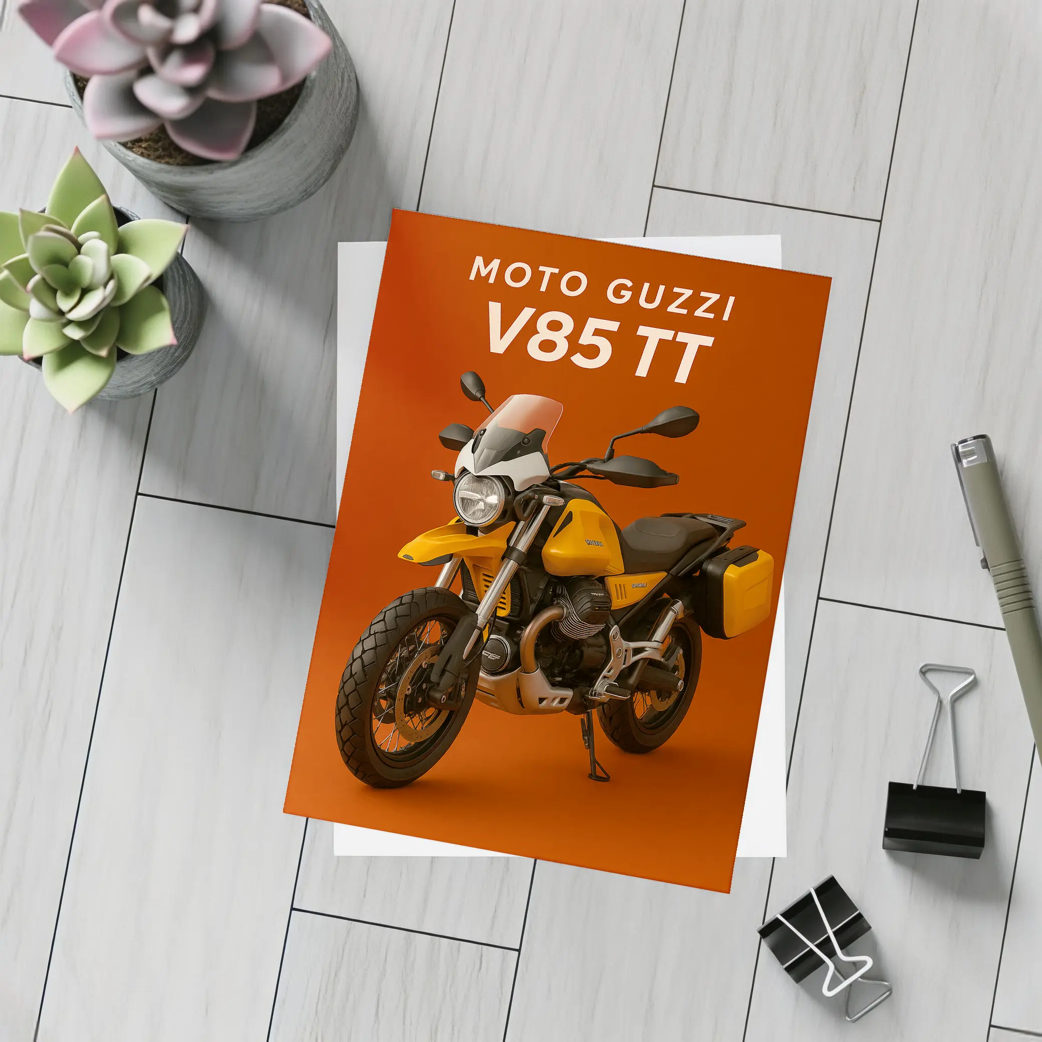 Moto Guzzi V85 TT Yellow on Red – Postcards