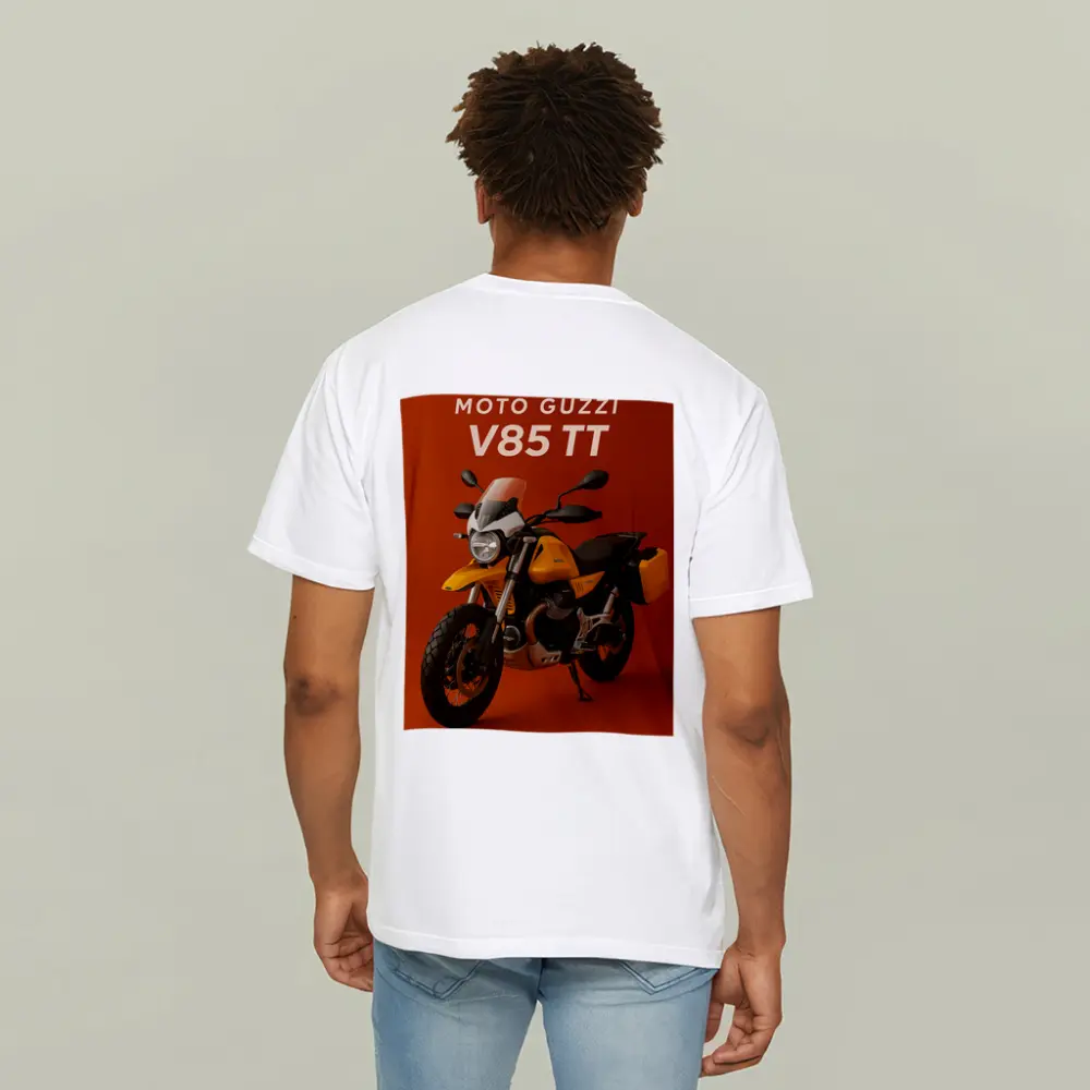 Moto Guzzi V85 TT Yellow on Red – T-Shirts