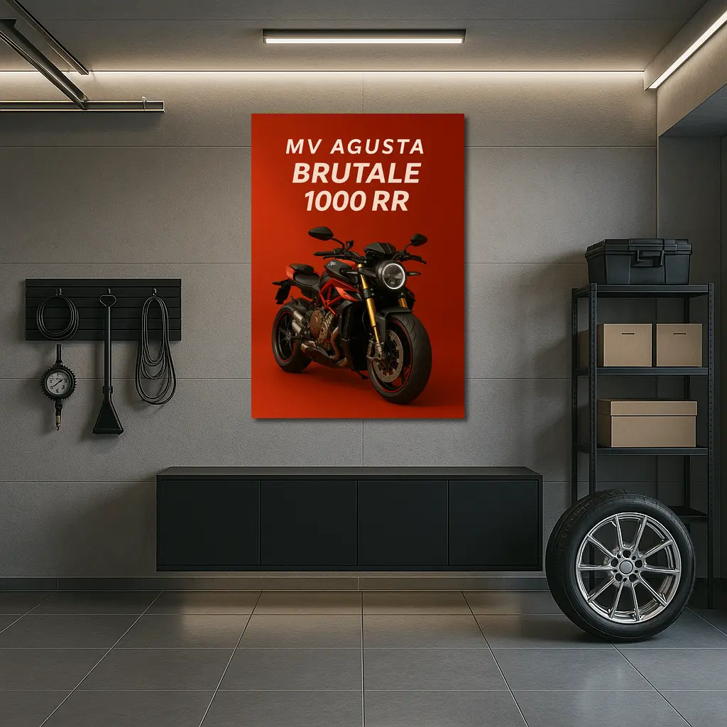 MV Agusta Brutale Motorcycle Red Background Art – Wall Art