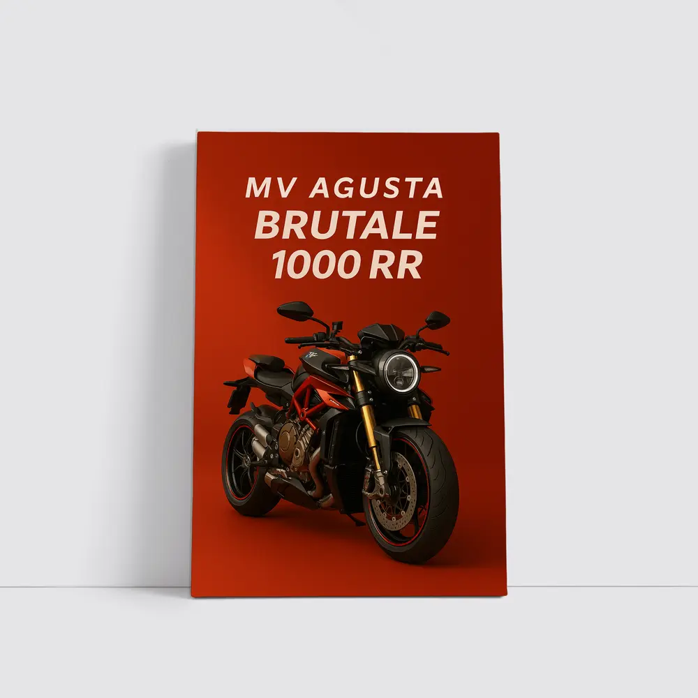 MV Agusta Brutale Motorcycle Red Background Art – Wall Art