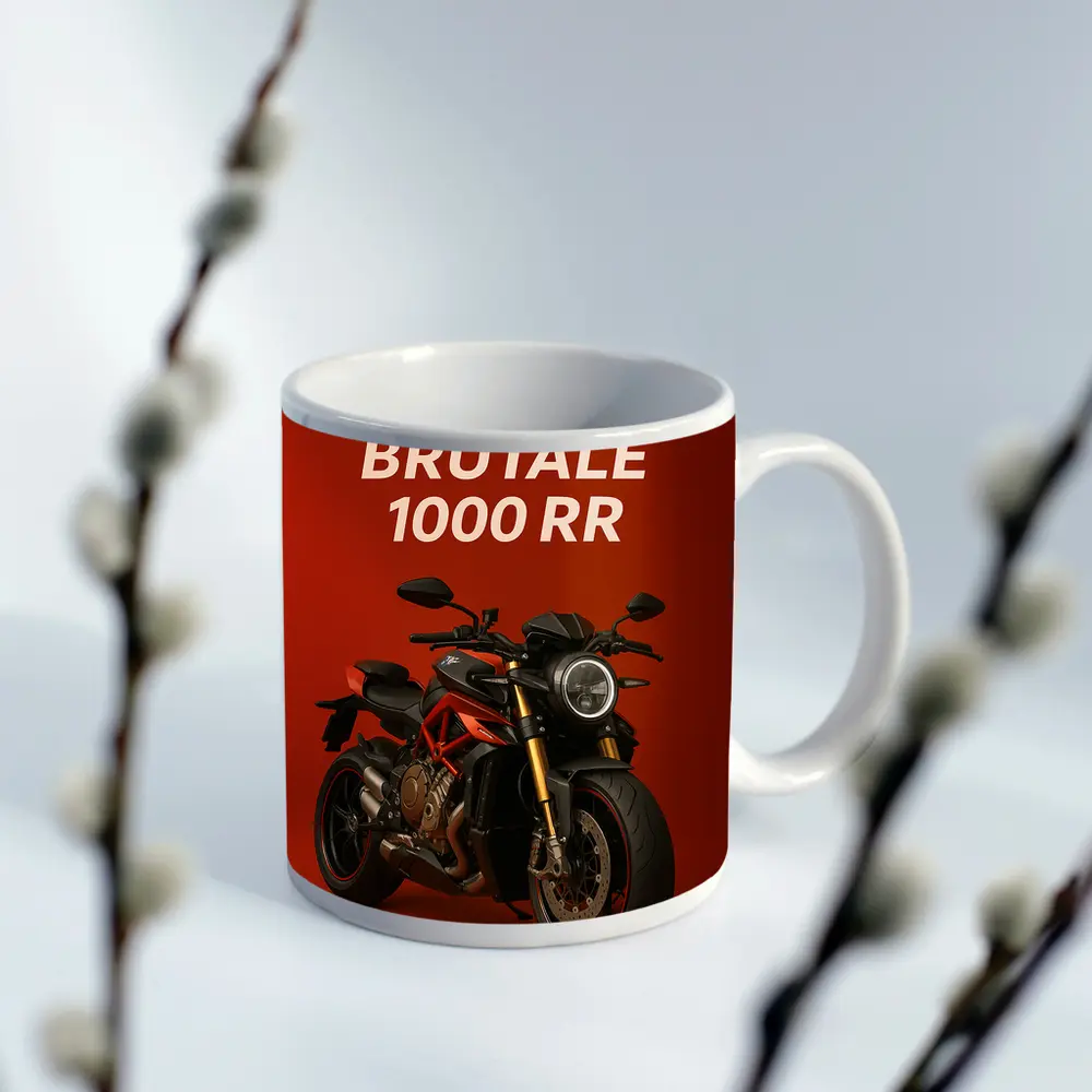 MV Agusta Brutale Motorcycle Red Background Art – Mugs
