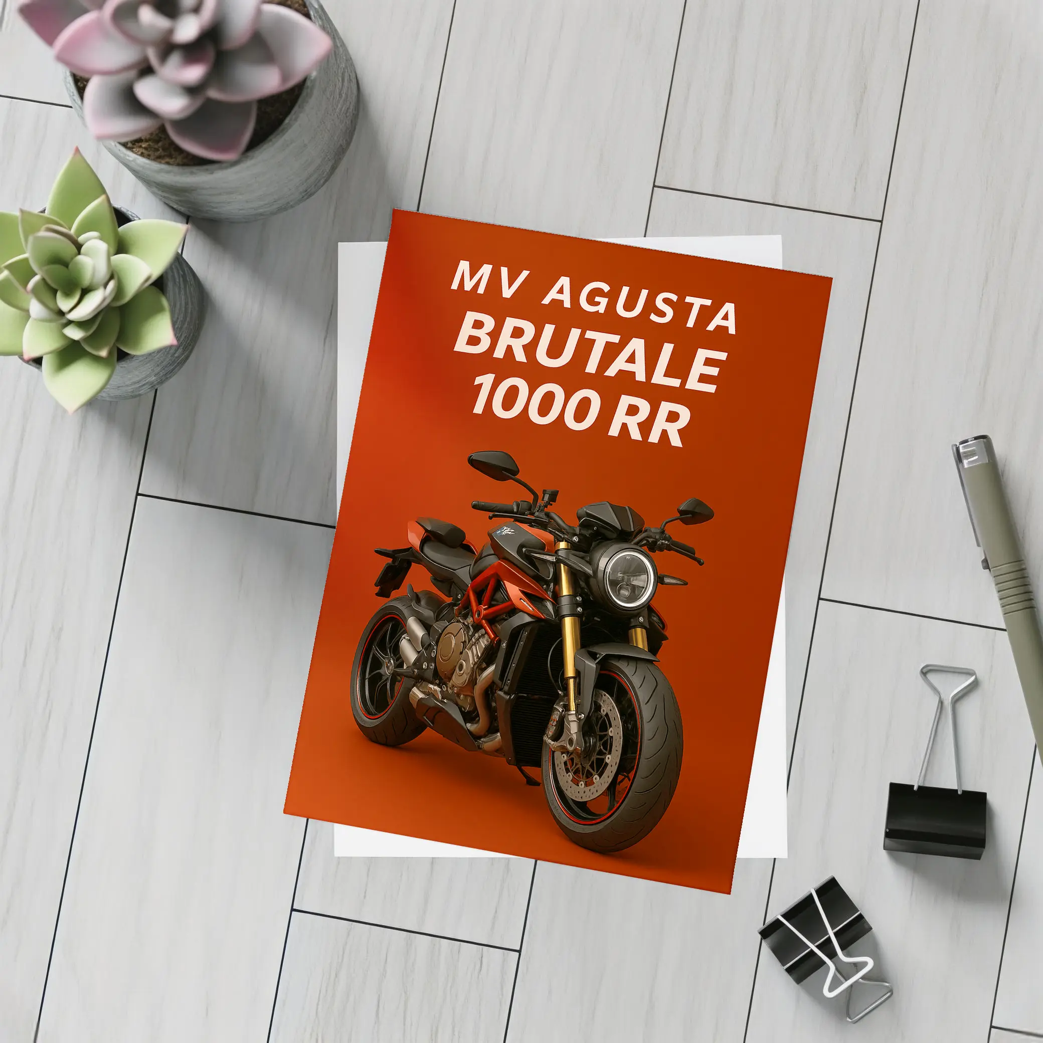 MV Agusta Brutale Motorcycle Red Background Art – Postcards
