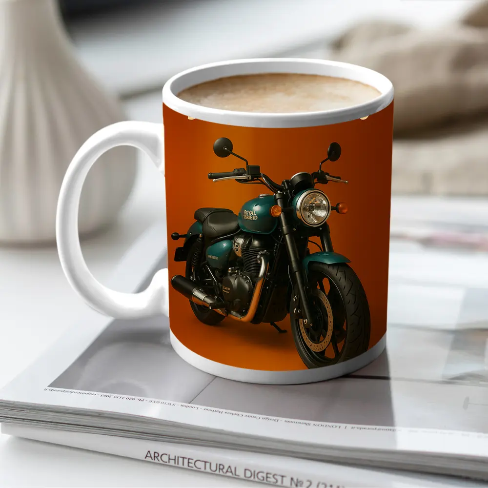 Royal Enfield Super Meteor 650 Orange Background – Mugs
