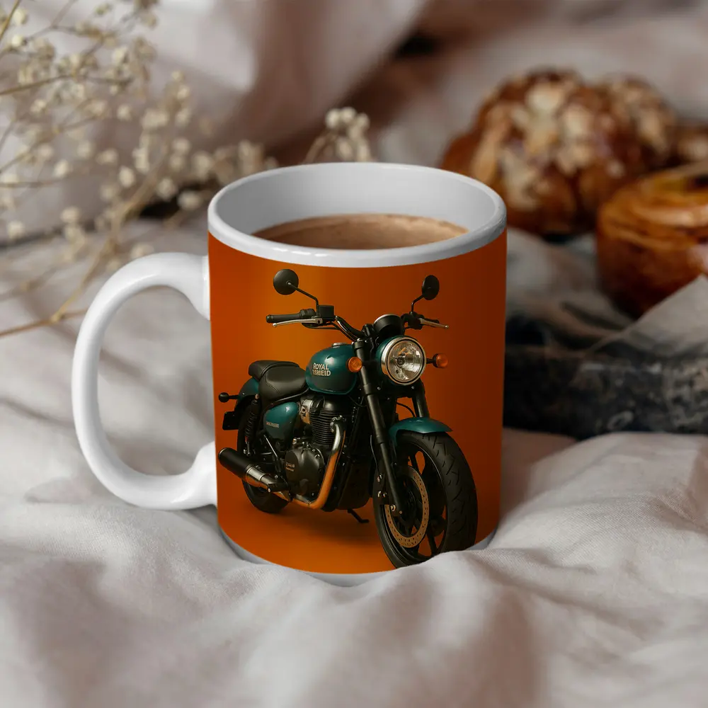 Royal Enfield Super Meteor 650 Orange Background – Mugs
