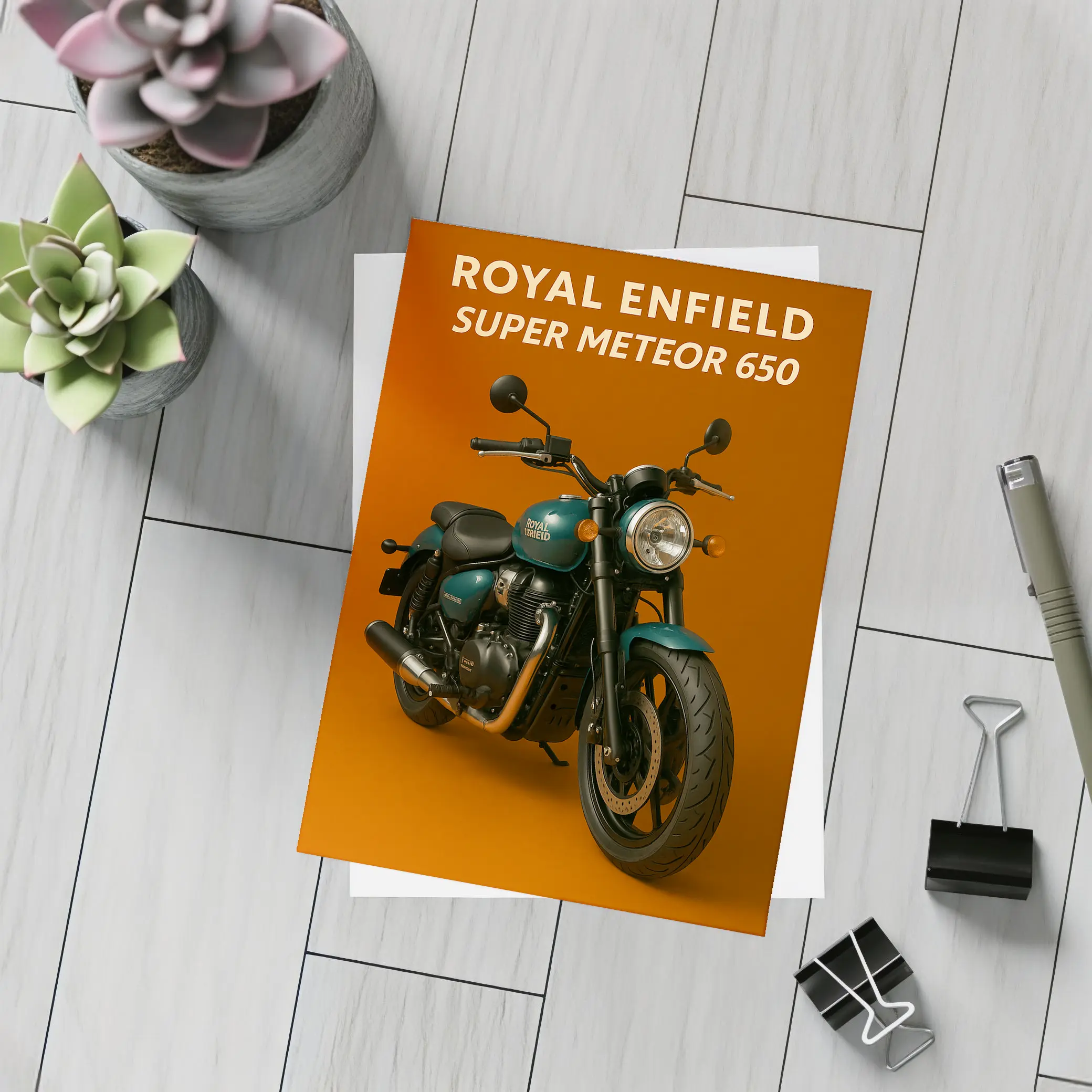 Royal Enfield Super Meteor 650 Orange Background – Postcards