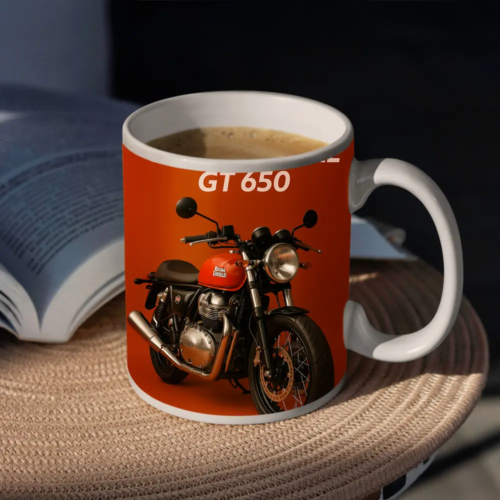 Royal Enfield Continental GT Red Orange Background – Mugs