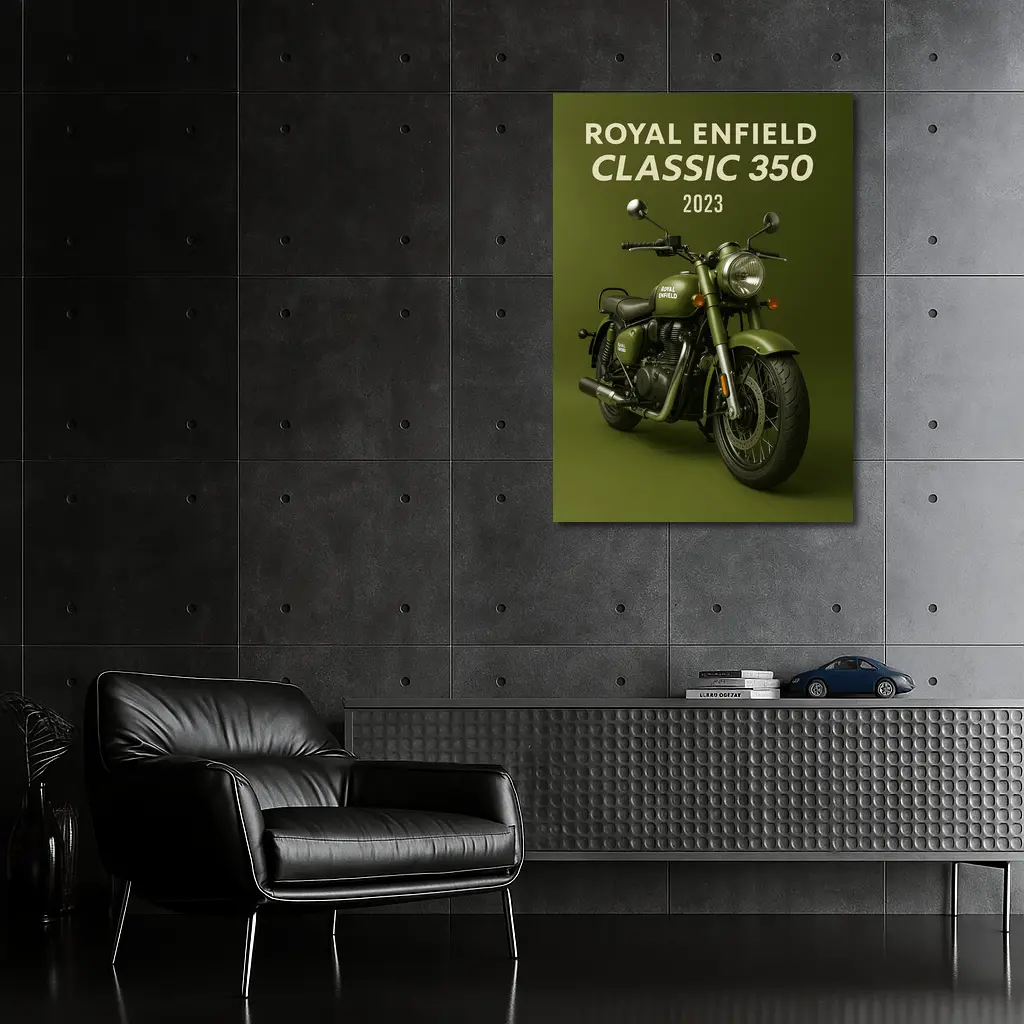 Royal Enfield Classic 350 Motorcycle Green Background – Wall Art
