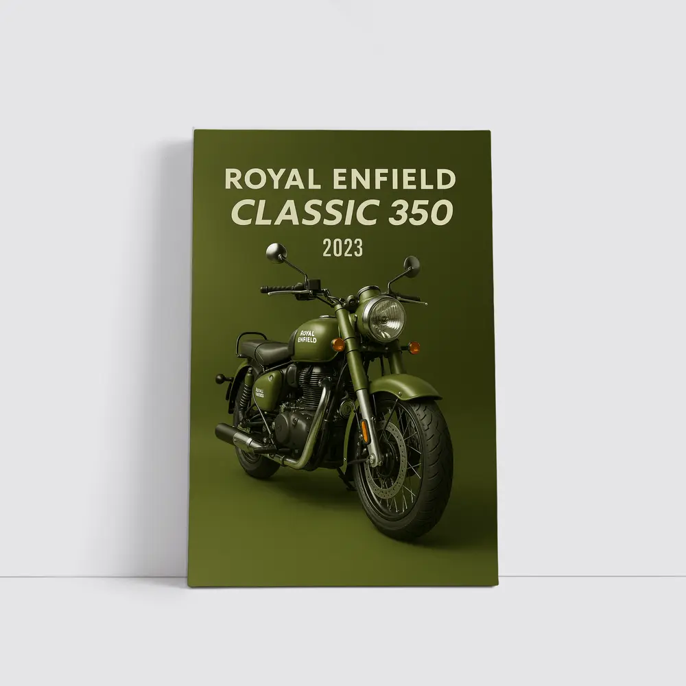 Royal Enfield Classic 350 Motorcycle Green Background – Wall Art