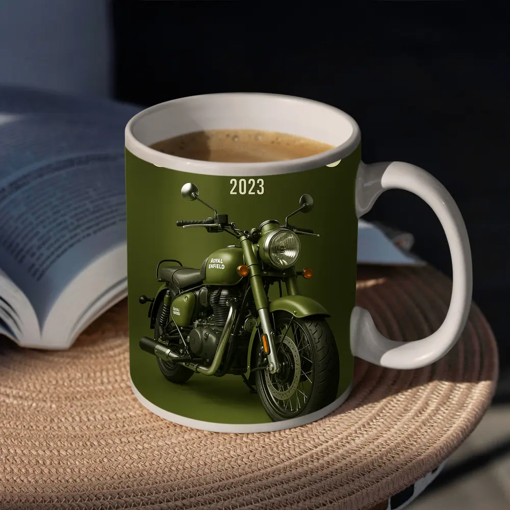 Royal Enfield Classic 350 Motorcycle Green Background – Mugs