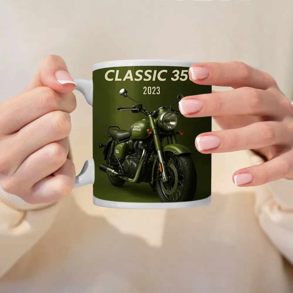 Royal Enfield Classic 350 Motorcycle Green Background – Mugs