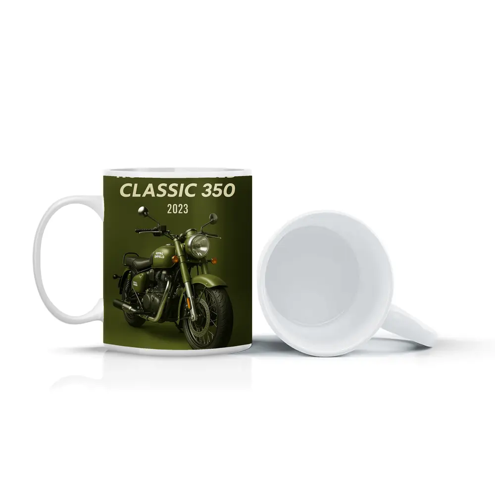 Royal Enfield Classic 350 Motorcycle Green Background – Mugs