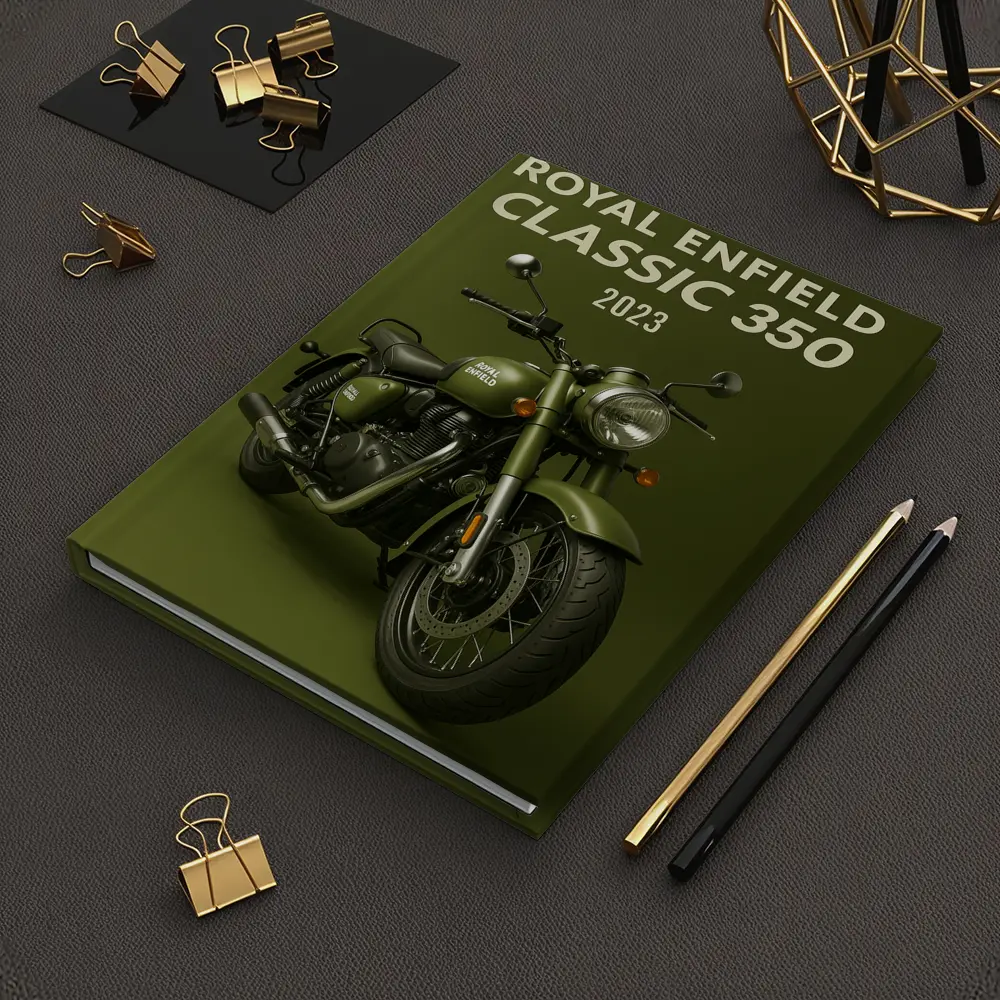 Royal Enfield Classic 350 Motorcycle Green Background – Notebooks