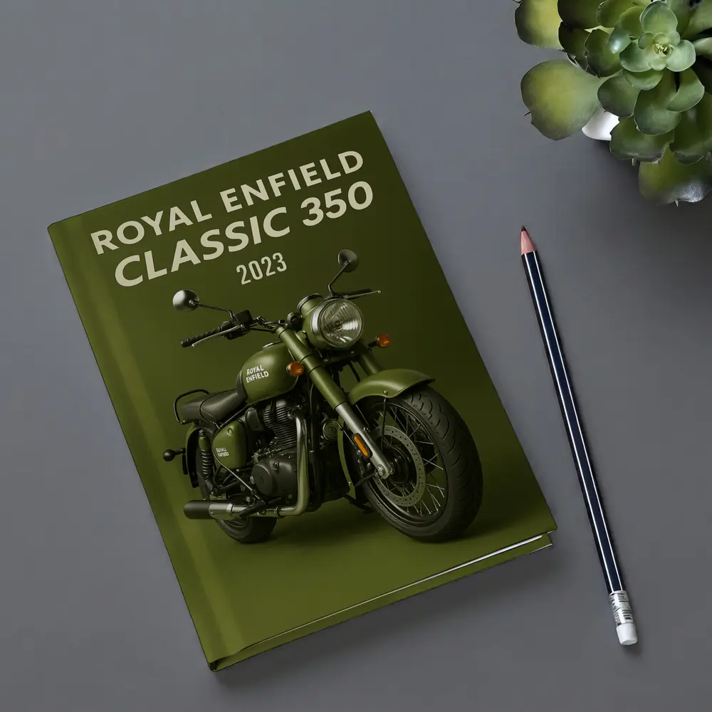 Royal Enfield Classic 350 Motorcycle Green Background – Notebooks