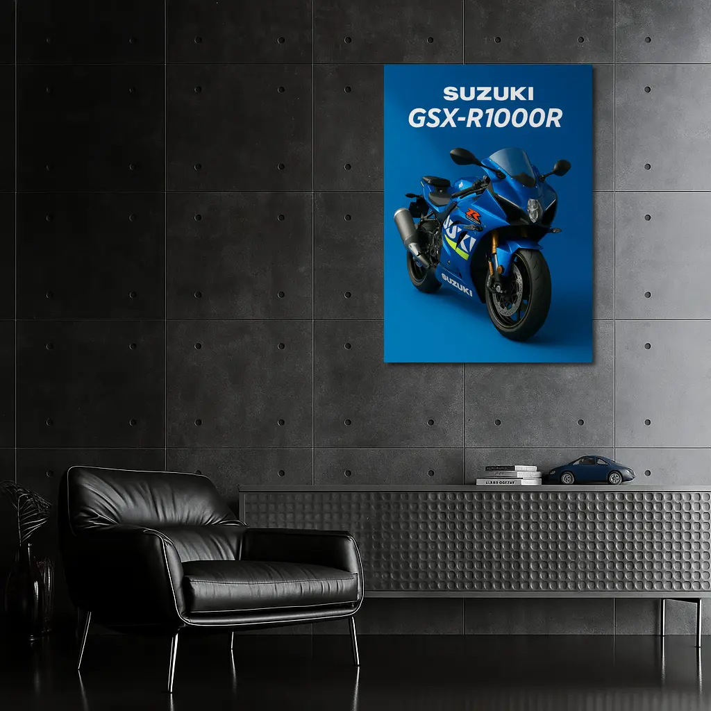 Suzuki GSX-R1000R Sport Bike Blue Background – Wall Art