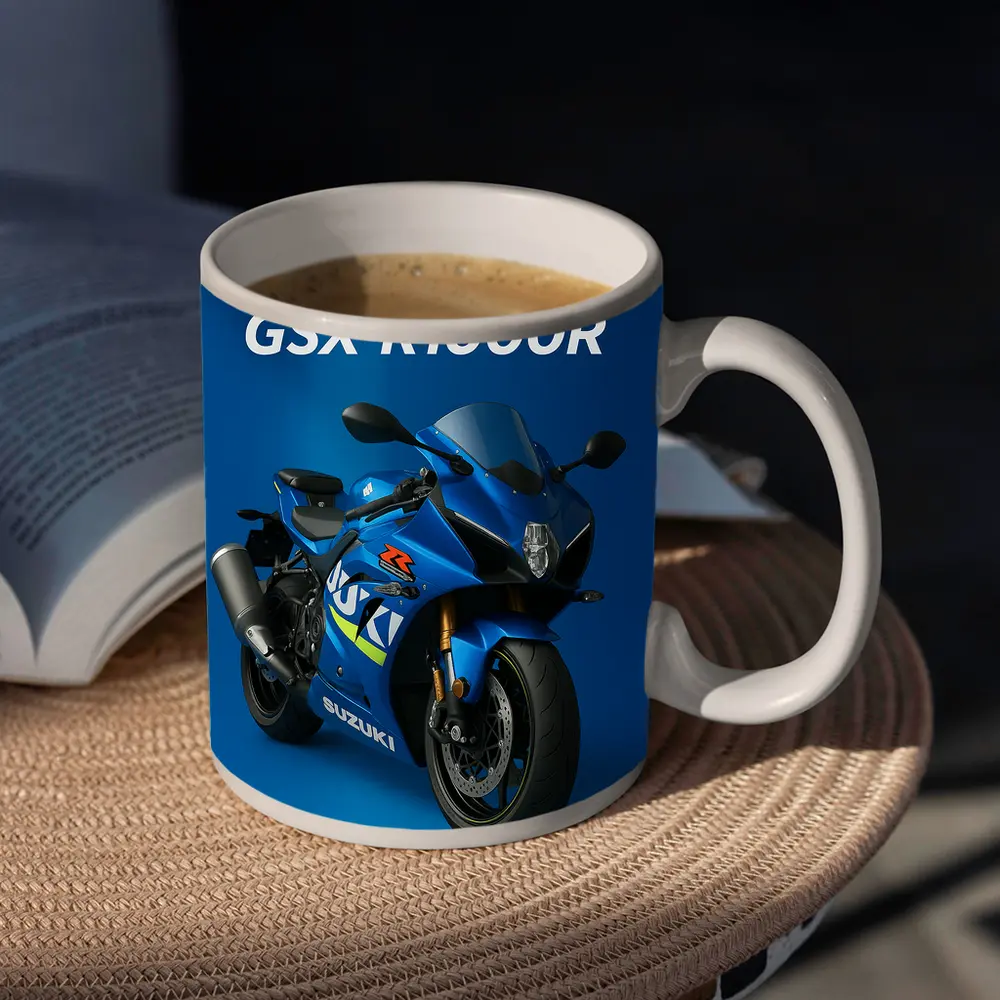 Suzuki GSX-R1000R Sport Bike Blue Background – Mugs