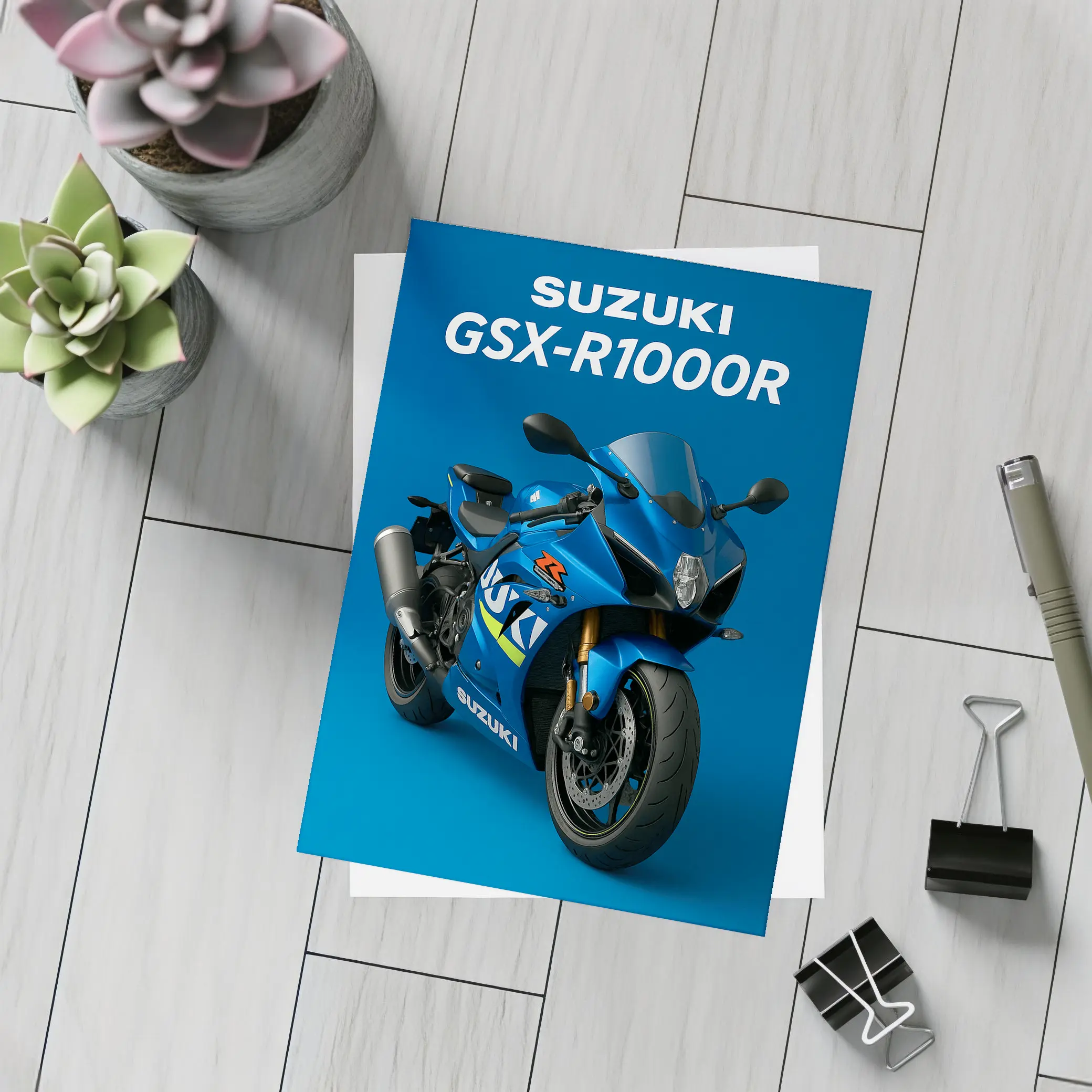 Suzuki GSX-R1000R Sport Bike Blue Background – Postcards